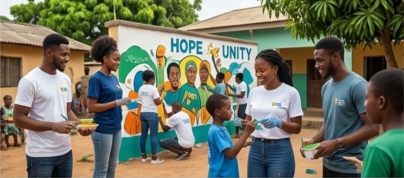 Illustration of community volunteers working together