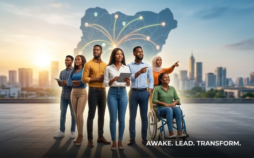 Illustration of young Nigerian leaders standing together in unity